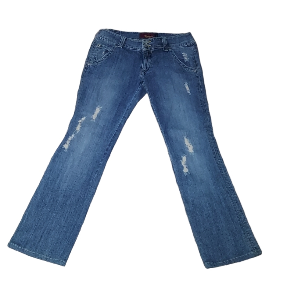 Papaya Jeans 5 Distressed Flared Bootcut Med Blue Denim Pants